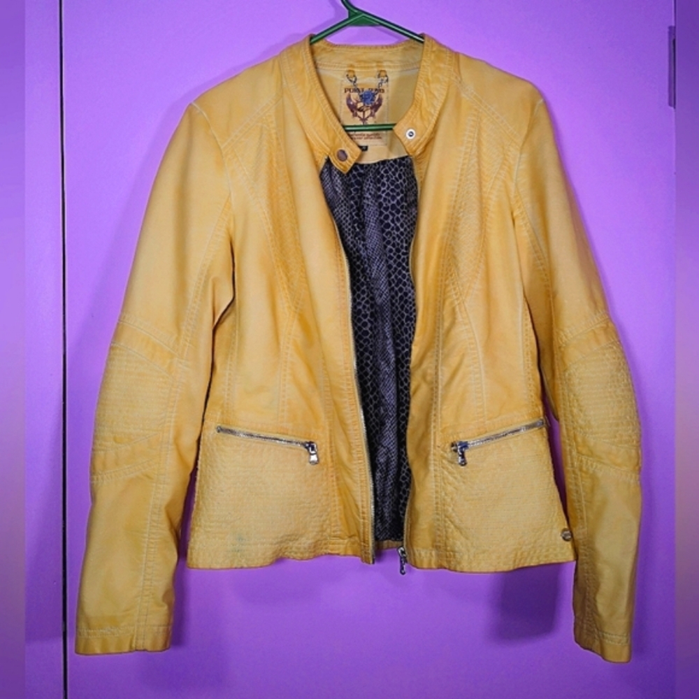 🔥Y2K Vintage Point Zero Yellow Pleather Jacket